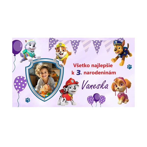 Narodeninový banner Paw Patrol s fotkou