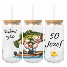 Sklenený pohár so slamkou Rybár s menom
