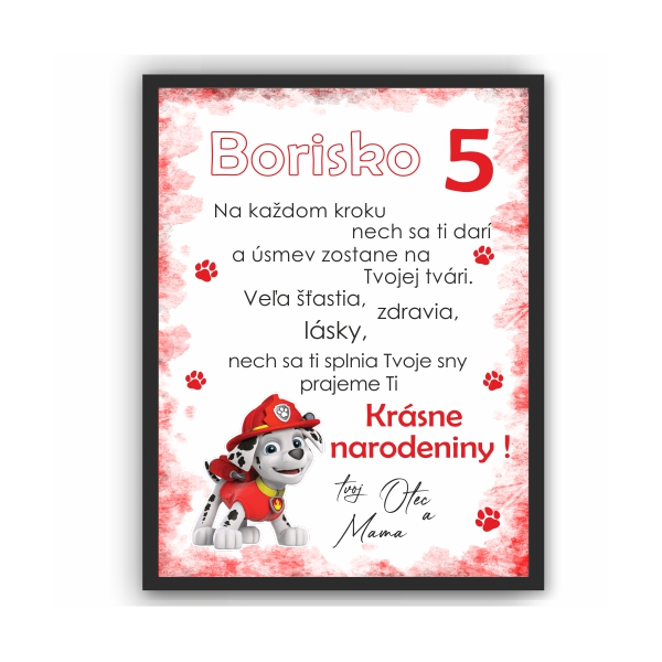 Tabuľka k narodeninám Paw Patrol Marshall