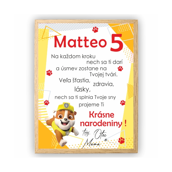 Tabuľka k narodeninám Paw Patrol Rubble