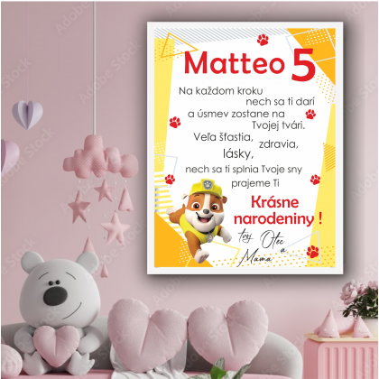 Tabuľka k narodeninám Paw Patrol Rubble