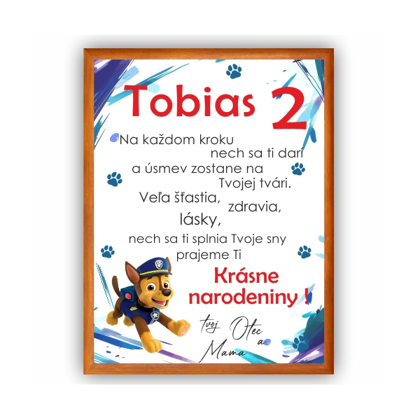 Tabuľka k narodeninám Paw Patrol Chase