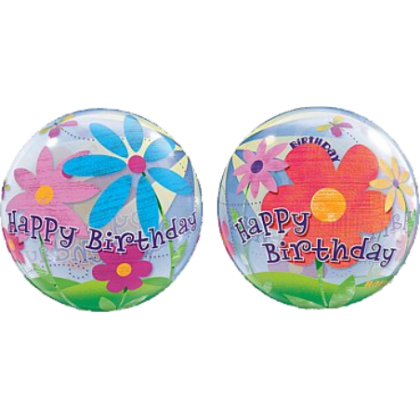 Balón Q Bubbles Funky Flowers BDay