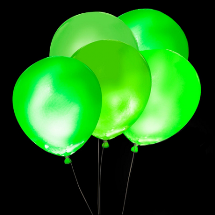 Svietiace balóny ZELENÉ s bielym LED svetlom 5 ks