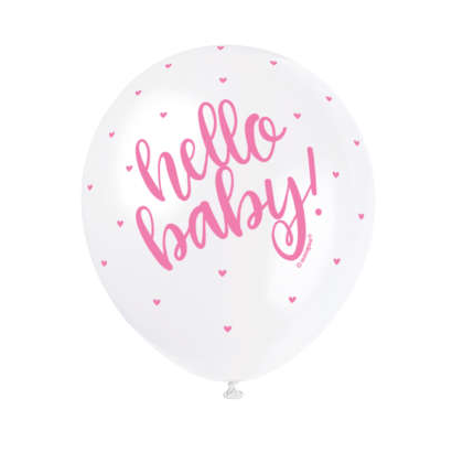 Priehľadné balóny Hello Baby Ružové 5 ks
