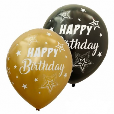 Balóny Happy Birthday zlaté + čierne