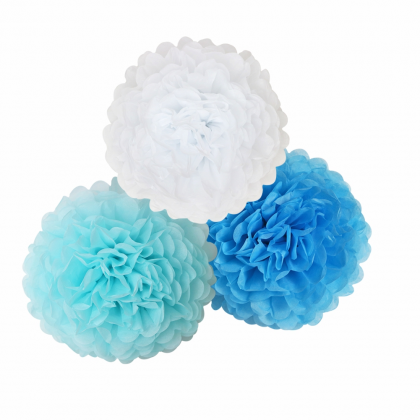 Pom pom modrý mix brmbolec 3 ks