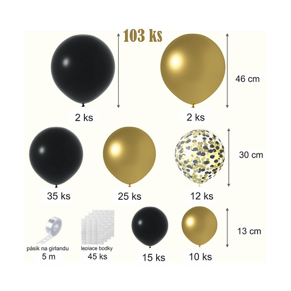 Balónová girlanda Elegant gold and black