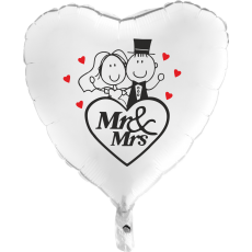Balón Svadobný Mr & Mrs 1 biele srdce